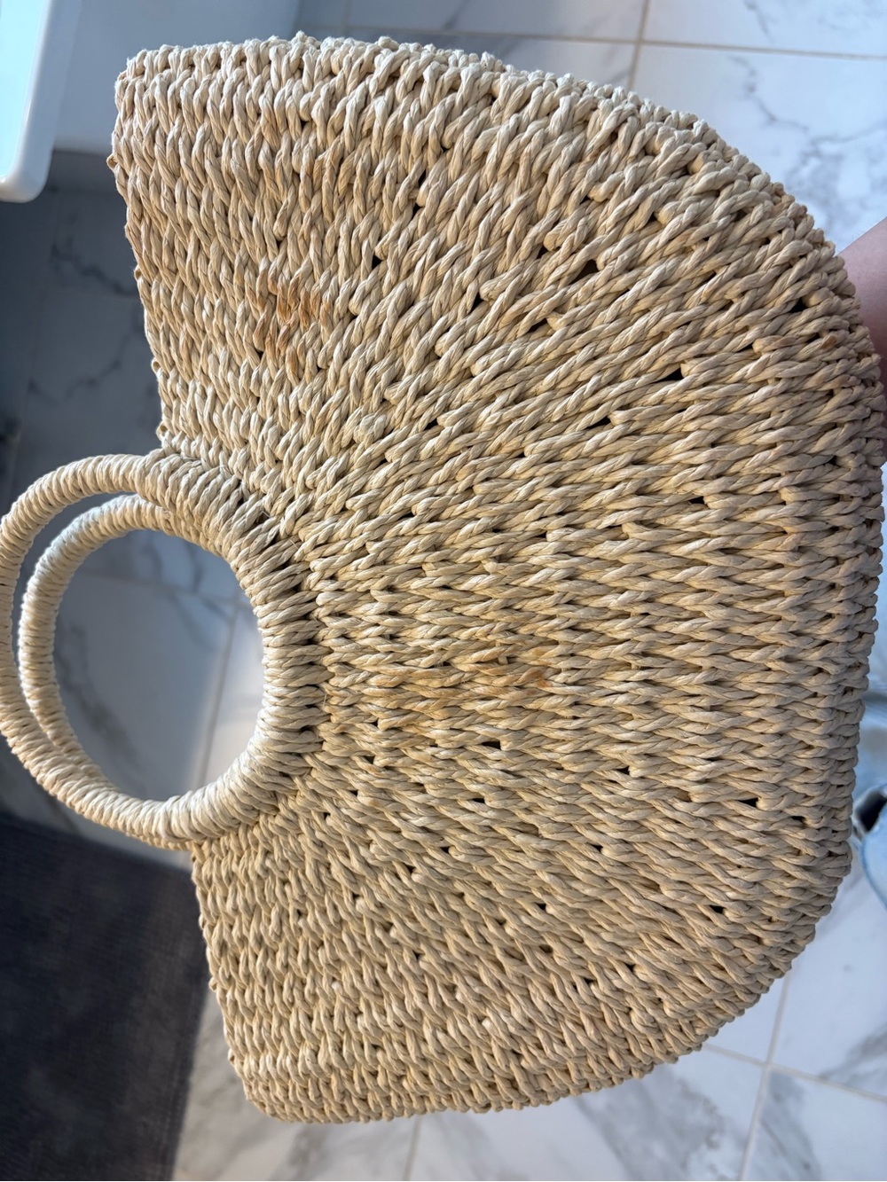 Natural Straw Circle-Handle Tote Bag - Picture 3 of 5